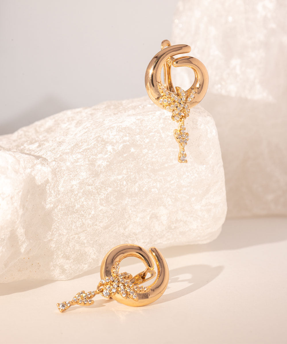 Aretes Hojas Colgantes Rosé | acero inoxidable | baño de oro rosa 18k | Mellany Joyas